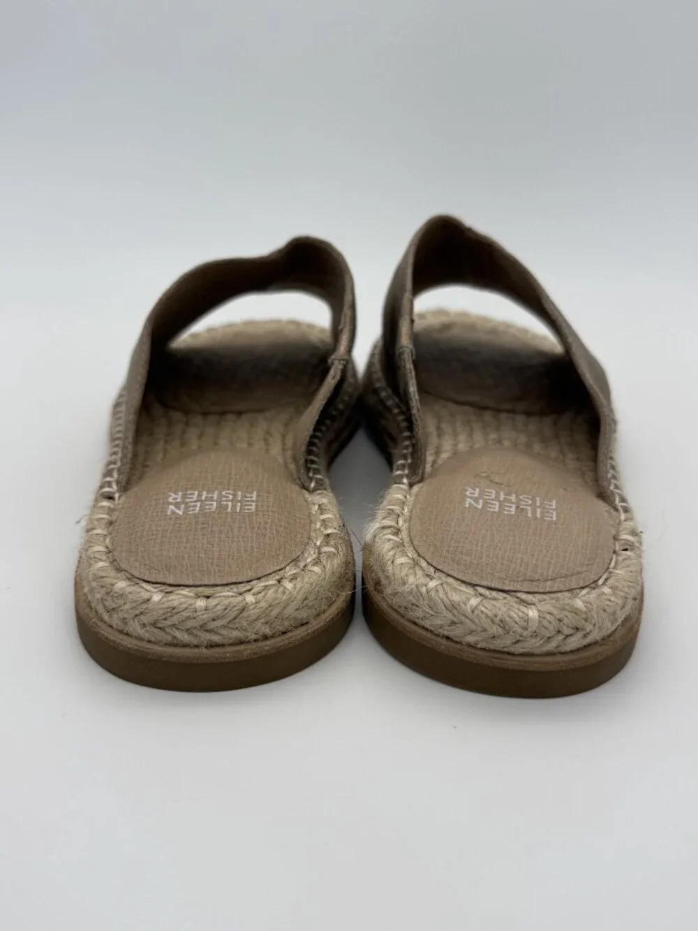 Eileen Fisher Kai Metallic Bronze Leather Espadrille Slide Sandals Size 8.5